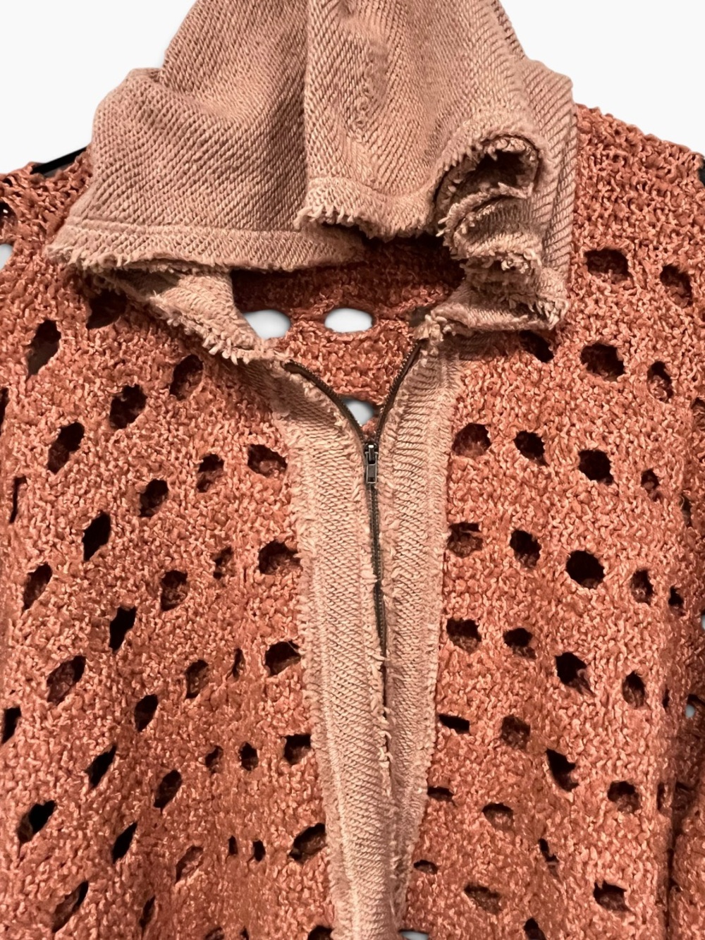 Anthropologie Free People | Crochet Knit Distressed Zip Up Jacket Hoodie L - Picture 3 of 6